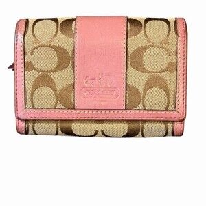 Coach Signature Monogram Pink and Tan Wallet
